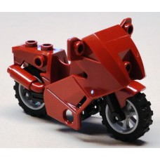 Part 52035c02 Dark Red Motorcycle City, Complete Assembly with Black Chassis (Long Fairing Mounts) and Light Bluish Gray Wheels 